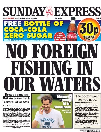 Daily Express Sunday Newspaper Front Page for 2 July 2017
