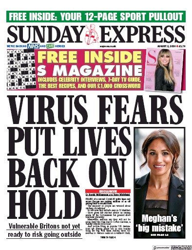 Daily Express Sunday Newspaper Front Page for 2 August 2020