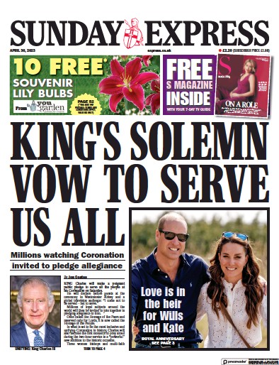 Daily Express Sunday (UK) Newspaper Front Page for 30 April 2023