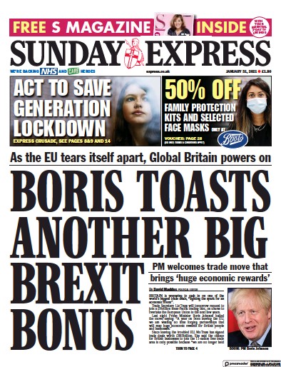 Daily Express Sunday Newspaper Front Page for 31 January 2021
