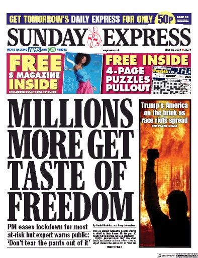 Daily Express Sunday Newspaper Front Page for 31 May 2020