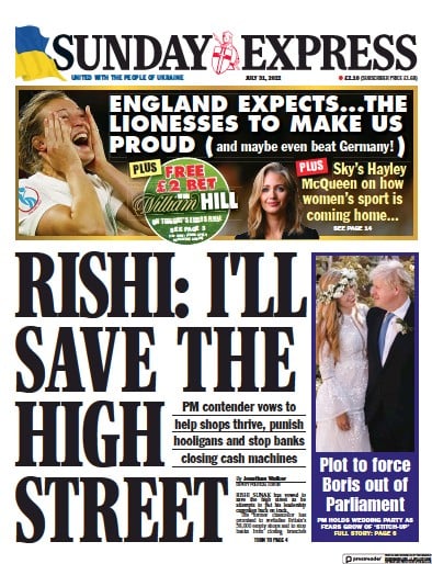 Daily Express Sunday (UK) Newspaper Front Page for 31 July 2022