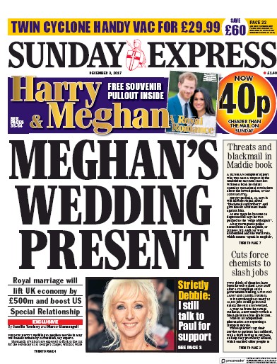 Daily Express Sunday Newspaper Front Page for 3 December 2017