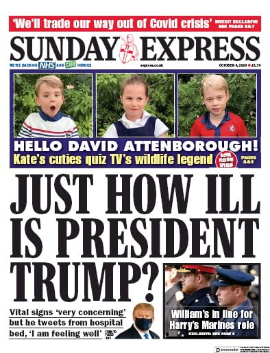 Daily Express Sunday Newspaper Front Page for 4 October 2020