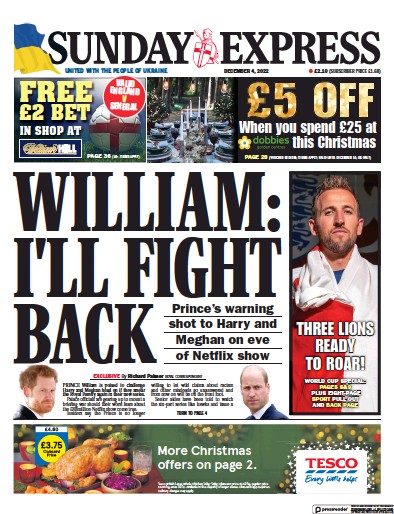 Daily Express Sunday (UK) Newspaper Front Page for 4 December 2022