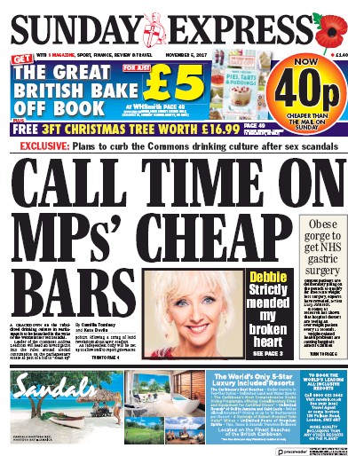 Daily Express Sunday Newspaper Front Page for 5 November 2017