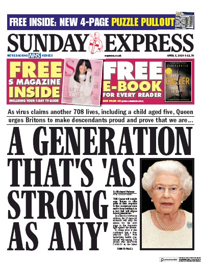Daily Express Sunday Newspaper Front Page for 5 April 2020
