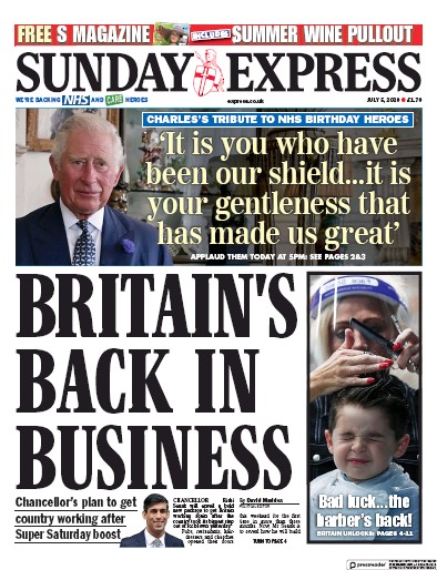 Daily Express Sunday (UK) Newspaper Front Page for 5 July 2020