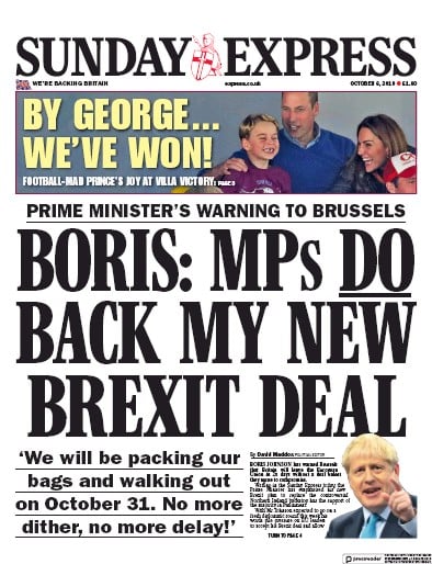 Daily Express Sunday (UK) Newspaper Front Page for 6 October 2019