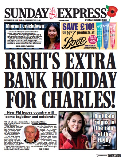 Daily Express Sunday (UK) Newspaper Front Page for 6 November 2022