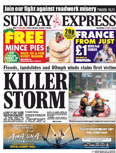 Daily Express Sunday Newspaper Front Page for 6 December 2015
