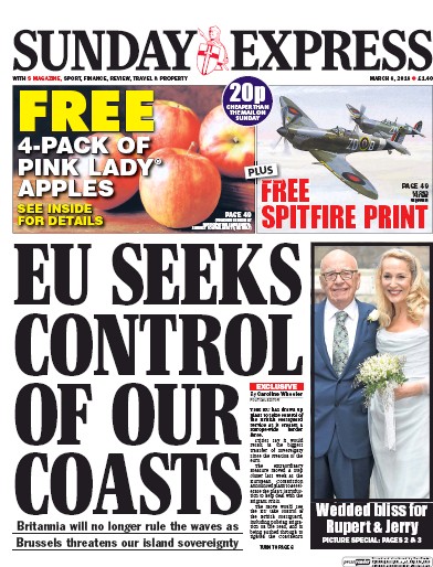 Daily Express Sunday (UK) Newspaper Front Page for 6 March 2016
