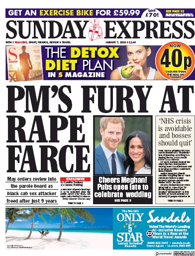 Daily Express Sunday Newspaper Front Page for 7 January 2018