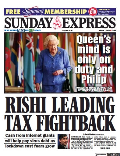 Daily Express Sunday (UK) Newspaper Front Page for 7 March 2021