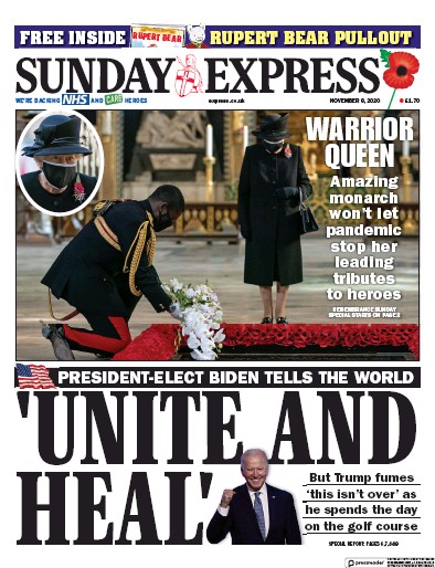 Daily Express Sunday Newspaper Front Page for 8 November 2020