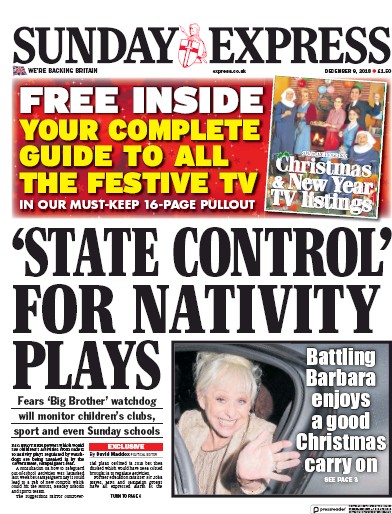 Daily Express Sunday (UK) Newspaper Front Page for 9 December 2018