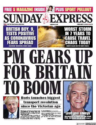 Daily Express Sunday Newspaper Front Page for 9 February 2020