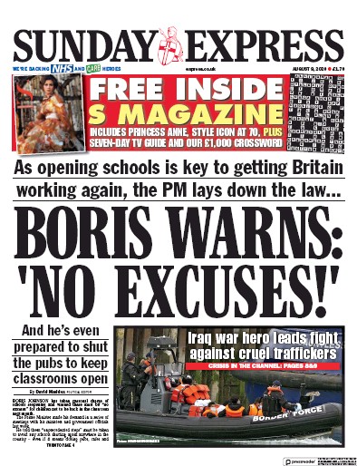 Daily Express Sunday (UK) Newspaper Front Page for 9 August 2020