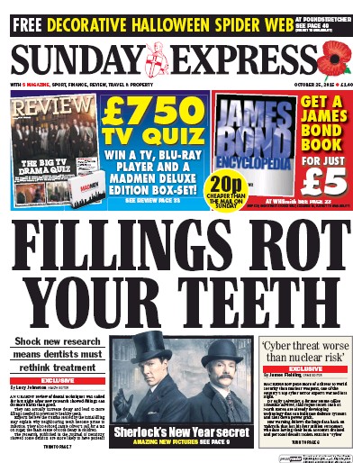 Daily Express Sunday (UK) Newspaper Front Page for 25 October 2015