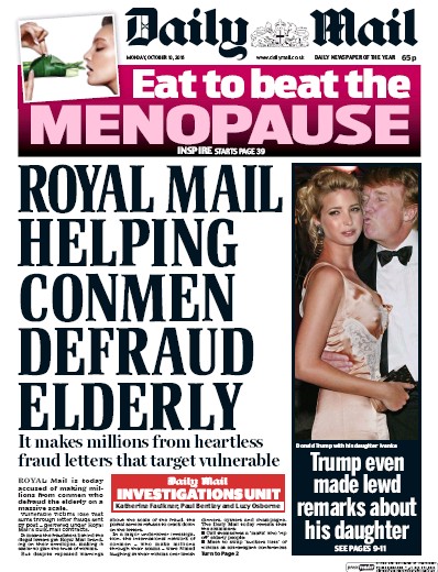 Daily Mail Newspaper Front Page for 10 October 2016