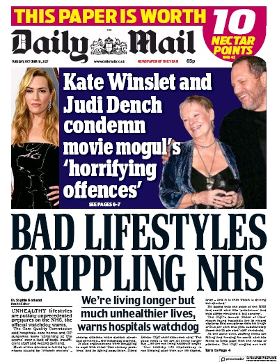 Daily Mail Newspaper Front Page for 10 October 2017