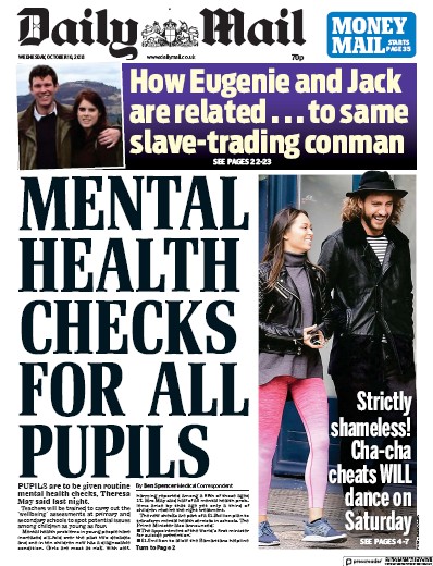 Daily Mail Newspaper Front Page for 10 October 2018
