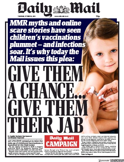 Daily Mail Newspaper Front Page for 10 October 2019