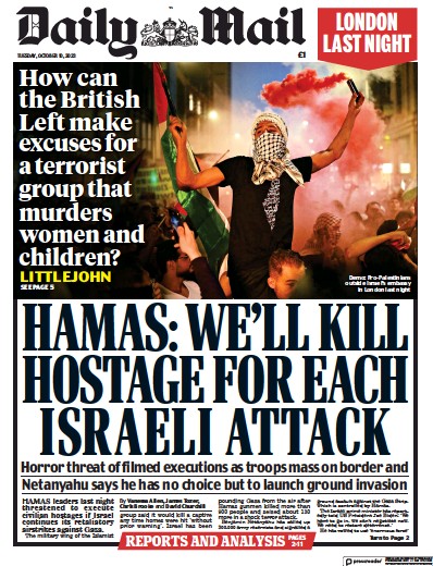Daily Mail (UK) Newspaper Front Page for 10 October 2023