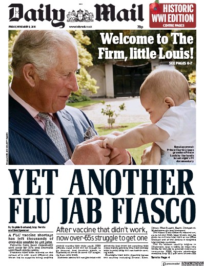 Daily Mail Newspaper Front Page for 10 November 2018