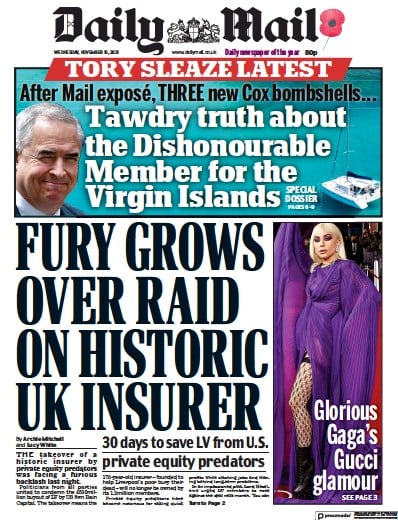 Daily Mail (UK) Newspaper Front Page for 10 November 2021