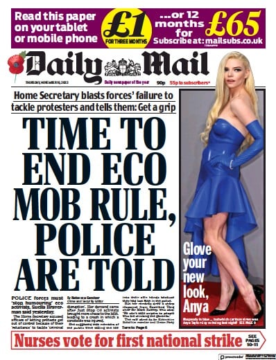 Daily Mail (UK) Newspaper Front Page for 10 November 2022