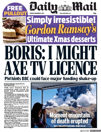 Daily Mail Newspaper Front Page for 10 December 2019