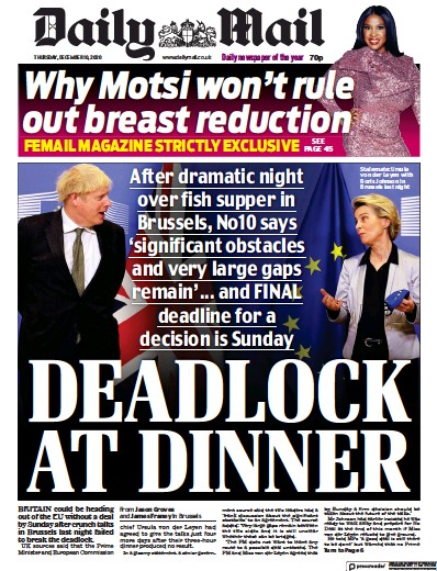 Daily Mail Newspaper Front Page for 10 December 2020