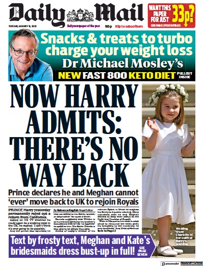 Daily Mail (UK) Newspaper Front Page for 10 January 2023