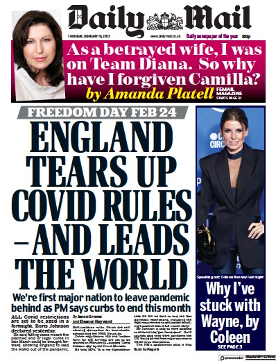 Daily Mail Newspaper Front Page for 10 February 2022