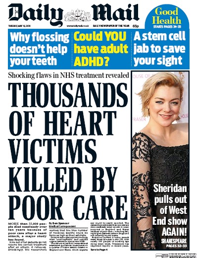 Daily Mail Newspaper Front Page for 10 May 2016