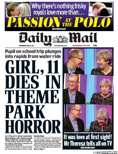 Daily Mail Newspaper Front Page for 10 May 2017