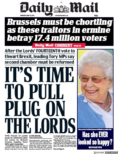 Daily Mail Newspaper Front Page for 10 May 2018