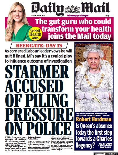 Daily Mail (UK) Newspaper Front Page for 10 May 2022