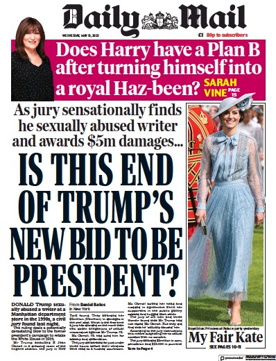 Daily Mail (UK) Newspaper Front Page for 10 May 2023
