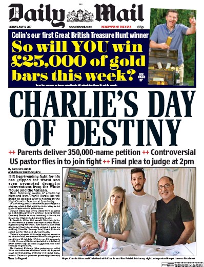 Daily Mail (UK) Newspaper Front Page for 10 July 2017