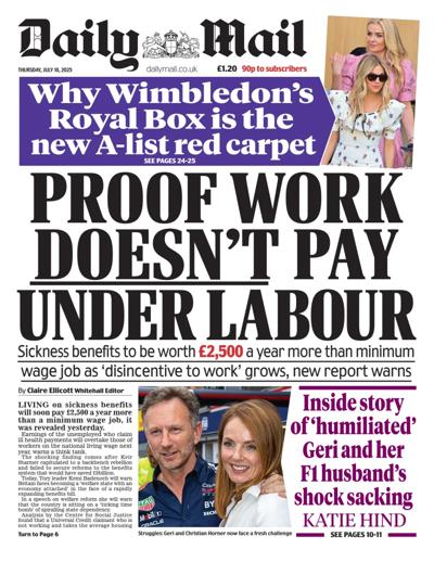 Daily Mail (UK) Newspaper Front Page for 10 July 2025