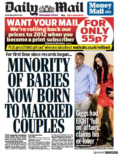 Daily Mail (UK) Newspaper Front Page for 10 August 2022