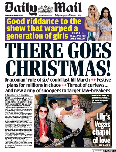 Daily Mail Newspaper Front Page for 10 September 2020