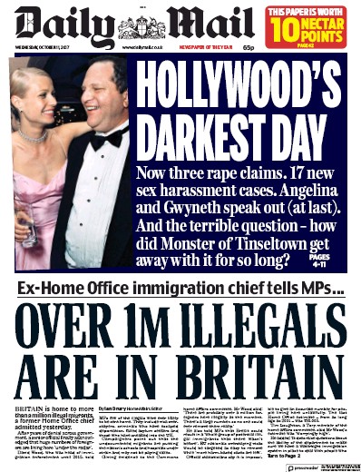 Daily Mail Newspaper Front Page for 11 October 2017