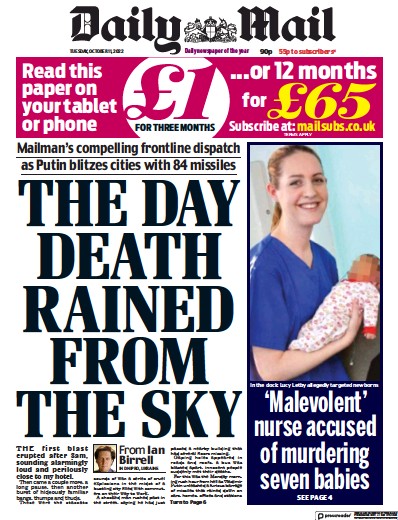 Daily Mail (UK) Newspaper Front Page for 11 October 2022