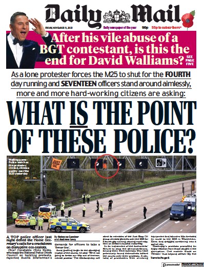 Daily Mail (UK) Newspaper Front Page for 11 November 2022