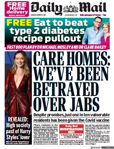 Daily Mail Newspaper Front Page for 11 January 2021
