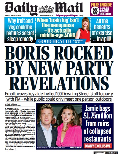Daily Mail (UK) Newspaper Front Page for 11 January 2022