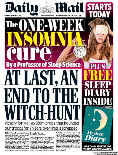 Daily Mail Newspaper Front Page for 11 February 2017